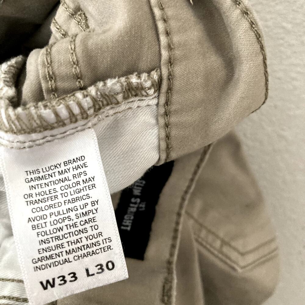 Lucky Brand 121 Slim Straight Leg Pants Khaki Tan 33 x 30 - Picture 8 of 10